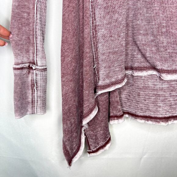 Free People Women’s Hankercheif V-neck Flowy Waffle Knit Top XS Maroon - Picture 4 of 11